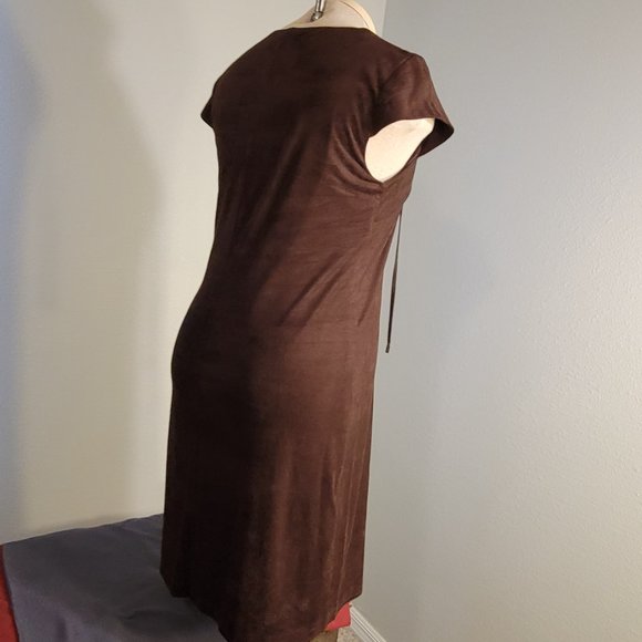 SANDRA DARREN WOMENS BROWN SHORT SLEEVE VEGAN VELVET LACE NECK DRESS - Picture 5 of 13